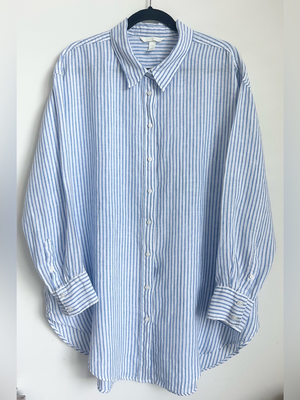 H&M Women’s Light Blue Linen Striped Shirt Size XL
